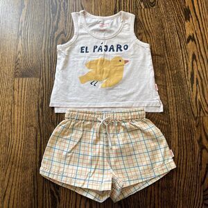 Tiny Cottons El Pajaro Tank Top and Grid Shorts Set (4Y)